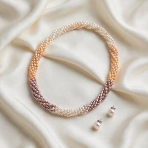 Black Pearl Set — Tri-Color Rice Pearl Necklace & Stud Earring Set