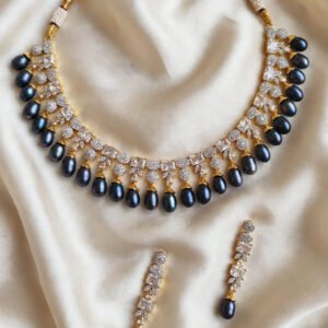 Designer Pearl Collar Necklace with Dark Teardrop Pearls