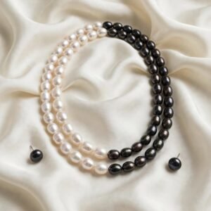 Multi-Strand Pearl Necklace — Black & White