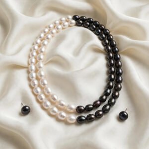 Multi-Strand Pearl Necklace — Black & White