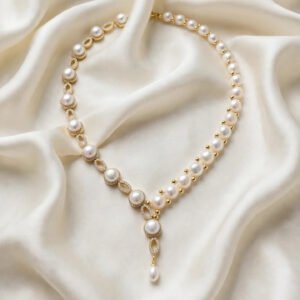 Pearl Necset with Gold Pavé Y-Drop