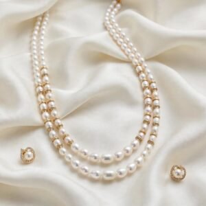 Pearl Tennis Necklace Set — Double-Strand White Pearls