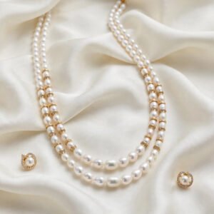 Pearl Tennis Neckset — Double-Strand White Pearl Necklace & Earring Set