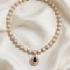 Premium Pearl Necklace Set with Blue Stone Pendant