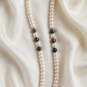 White Pearl Necklace with Dark Accents