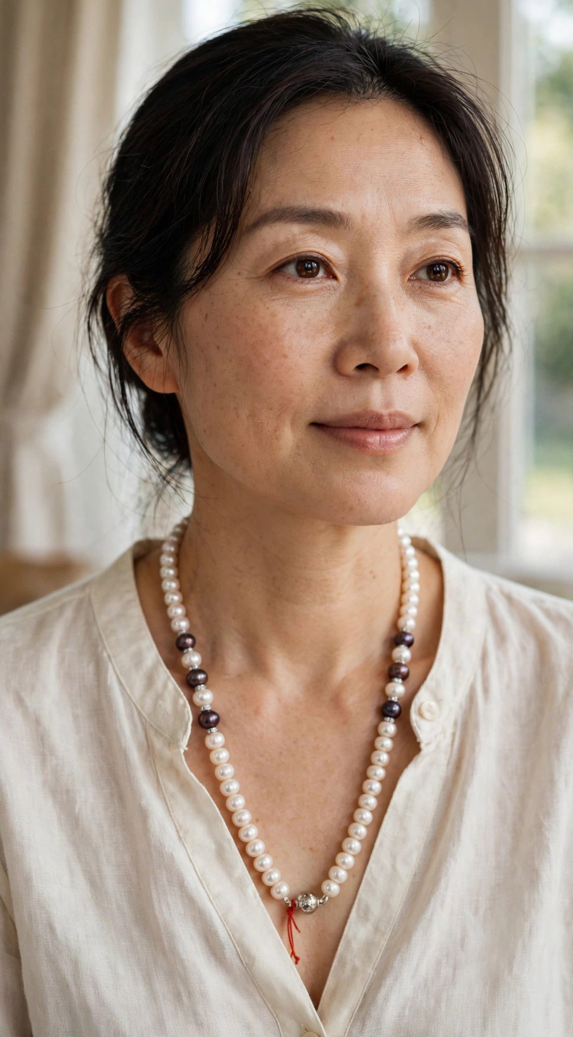 silver-dual-strand-pearl-necklace-model